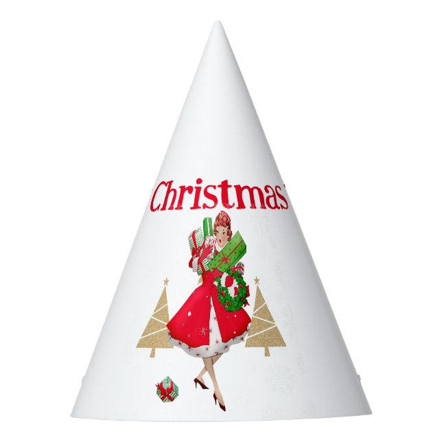 1950 Vintage Lady Christmas Greetings Party Hat (Front)