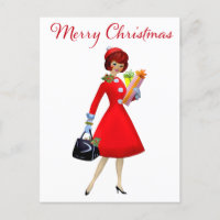 1950 Vintage Lady Christmas Shopping for Gifts