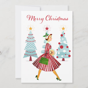 1950 Vintage Lady Christmas Shopping Holiday Card