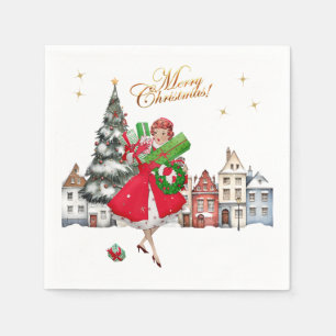 1950 Vintage Lady Christmas Shopping Napkins