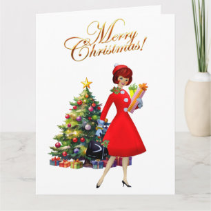 1950 Vintage Lady Merry Christmas Thank You Card