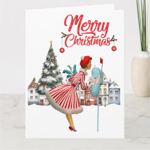 1950 Vintage Lady Posting Christmas Greetings Card