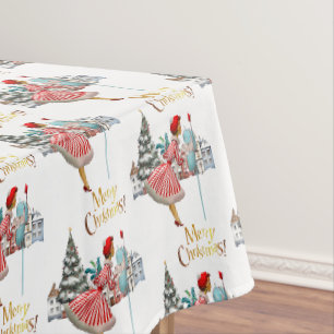 1950 Vintage Lady Posting Christmas Greetings Tablecloth