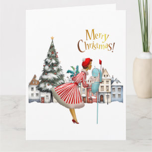 1950 Vintage Lady Posting Merry Christmas  Card