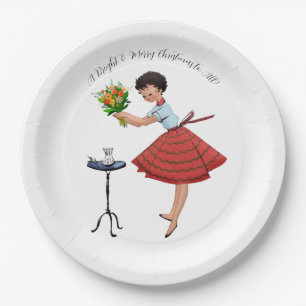 1950 Vintage Lady with Flowers Paper Plates