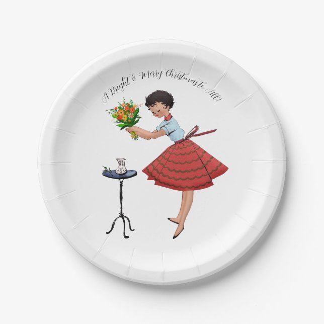 1950 Vintage Lady with Flowers Paper Plates (Front)