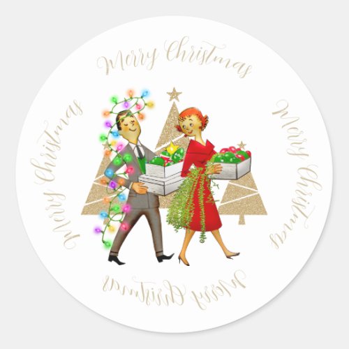 1950 Vintage Man and Woman Couple Classic Round Sticker