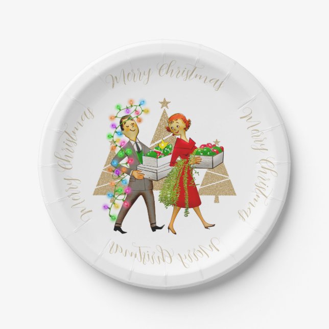 1950 Vintage Man and Woman Couple Paper Plates (Front)