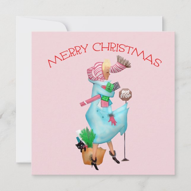 1950 Vintage Woman Christmas Greeting Card (Front)