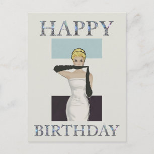 1950 vintage woman evening gloves Happy birthday Postcard