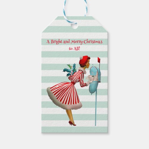 1950 Vintage Woman with Christmas Greetings Gift Tags