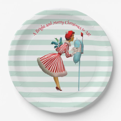 1950 Vintage Woman with Christmas Greetings Paper Plates