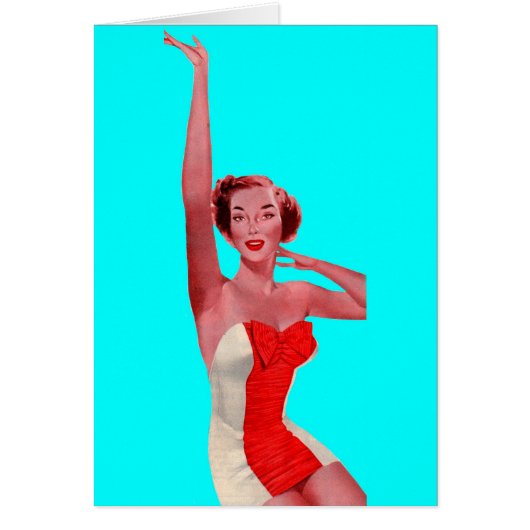 1950 waving bathing beauty cards (Front)