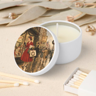 1950 Woman is doing her Christmas shopping Mini Candle Favors