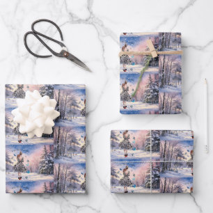 1950 Woman with Butterflies Christmas Greeting Wrapping Paper Sheets