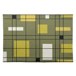1950's Abstract Art Avocado Green Cloth Placemat