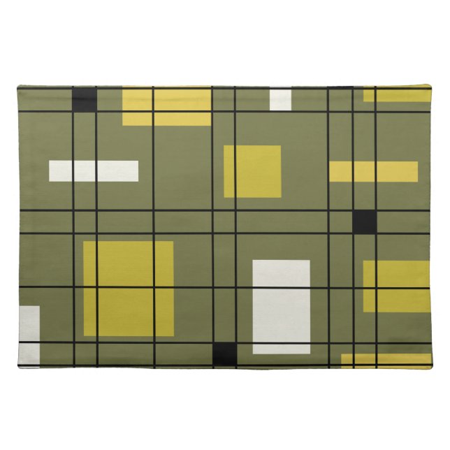 1950's Abstract Art Avocado Green Cloth Placemat (Front)