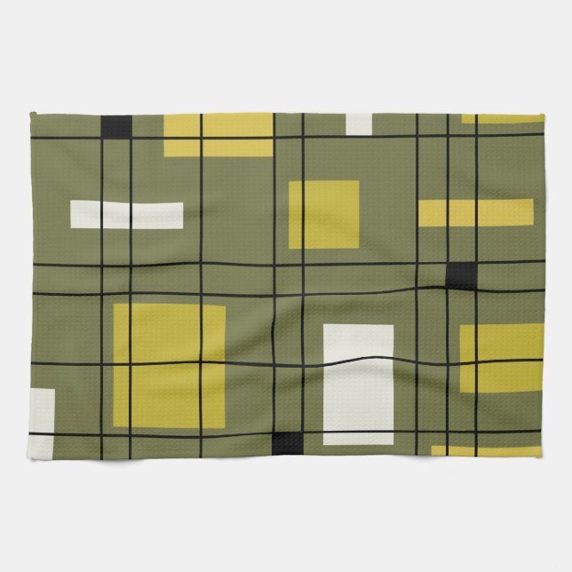 1950's Abstract Art Avocado Green Kitchen Towel (Horizontal)