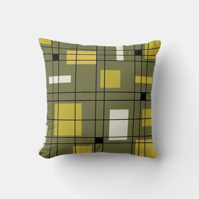 1950's Abstract Art Avocado Green Throw Pillow (Front)