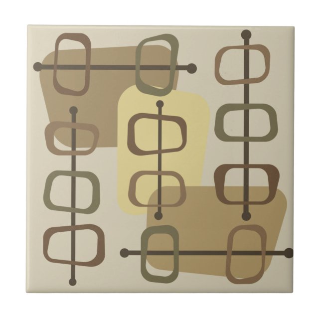 1950s Abstract Art Hollow Rocks Beige Ceramic Tile (Front)