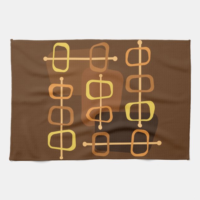 1950s Abstract Art Hollow Rocks Brown Kitchen Towel (Horizontal)
