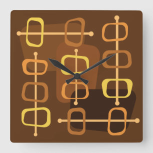 1950s Abstract Art Hollow Rocks Brown Square Wall Clock