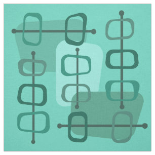 1950s Abstract Art Hollow Rocks Turquoise Fabric