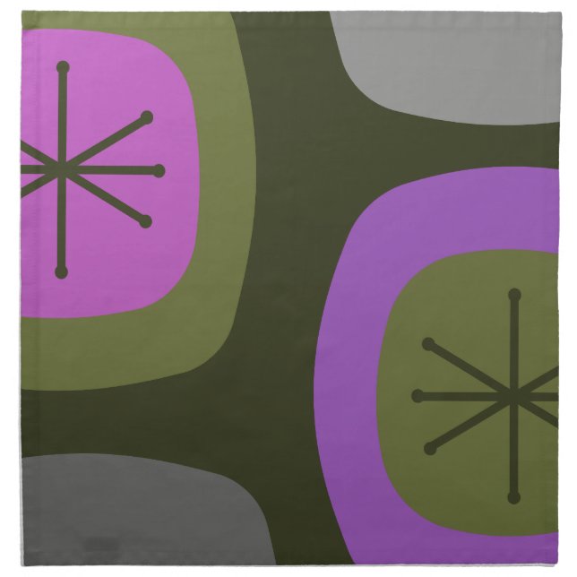 1950s Abstract Art Olive Green Pink Cloth Napkin (Front)