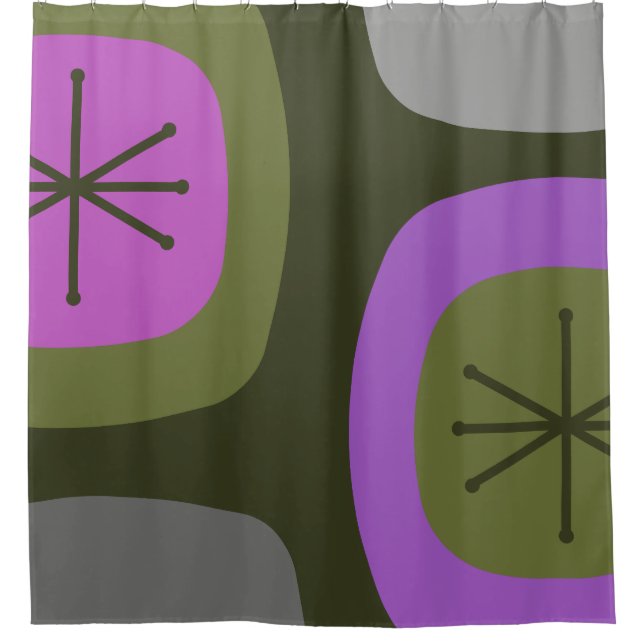 1950s Abstract Art Olive Green Pink Shower Curtain (Front)
