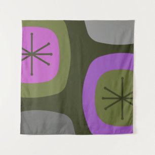 1950s Abstract Art Olive Green Pink Tapestry