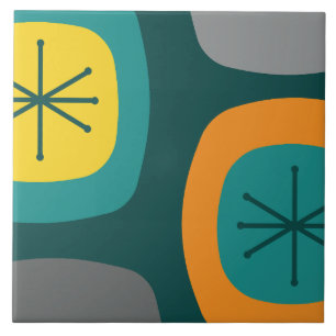 1950s Abstract Art Teal Multicolored Ceramic Tile