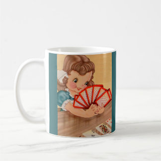 1950s adorable little girl playing cards coffee mug