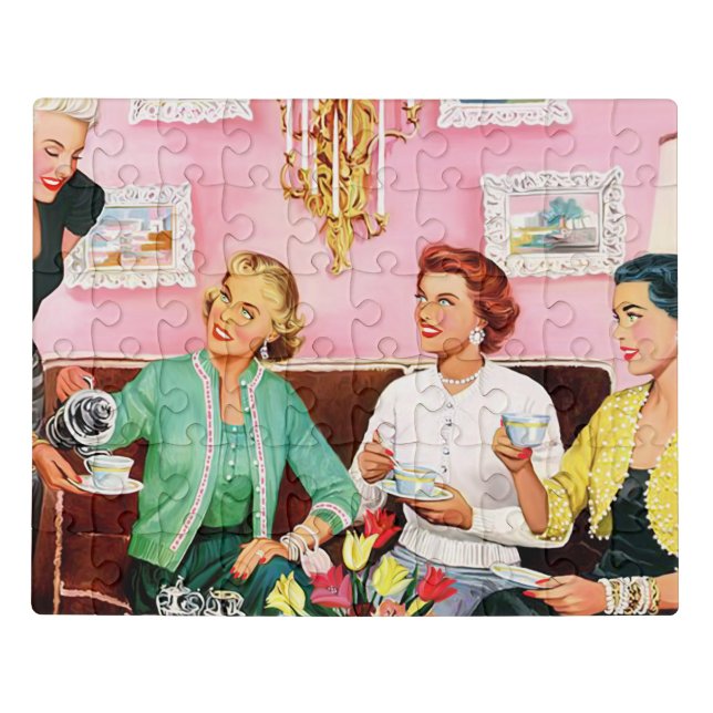 1950'S AFTERNOON TEA VINTAGE ART JIGSAW PUZZLE (Puzzle Horizontal)