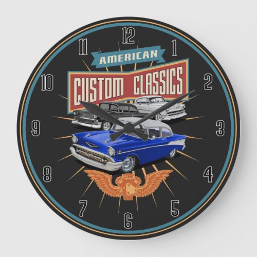 1950s American Custom Car Classics Large Clock