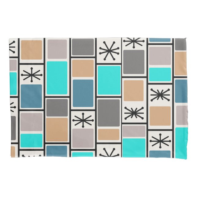 1950s Atomic Age Rectangles Starbursts Pillow Case (Front)