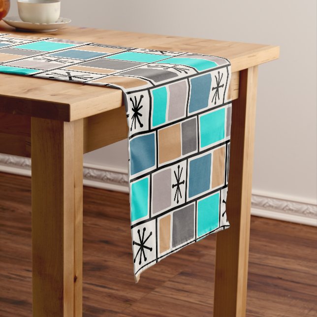 1950s Atomic Age Rectangles Starbursts Short Table Runner (In Situ)