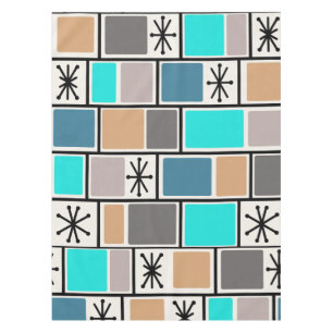 1950s Atomic Age Rectangles Starbursts Tablecloth