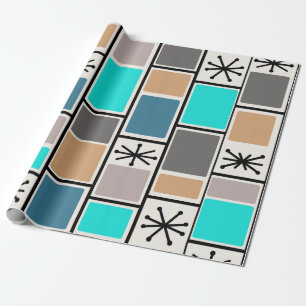 1950s Atomic Age Rectangles Starbursts Wrapping Paper