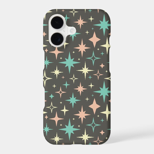 1950s Atomic Era Stars on Brown Mid Century iPhone Case (Back)