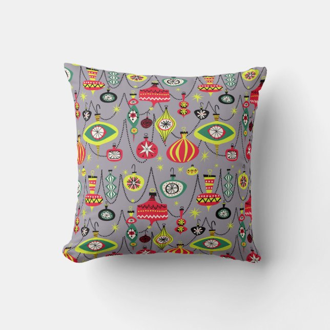 1950s Atomic Mid-Century Modern Christmas Throw Pillow (Front)