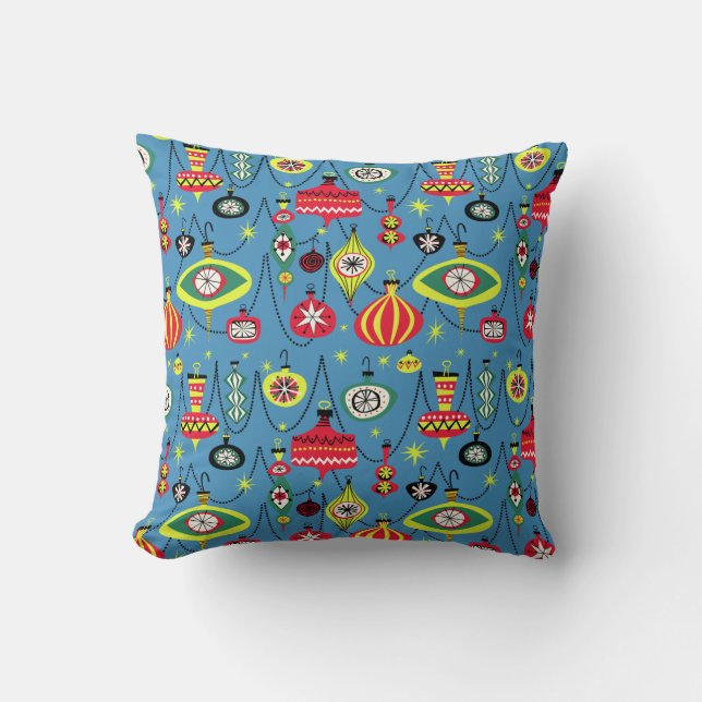 1950s Atomic Mid-Century Modern Christmas Throw Pillow (Front)