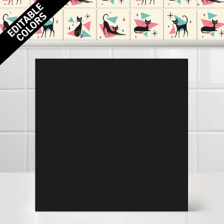 1950s Atomic Retro Cat Editable Black Accent Color Ceramic Tile
