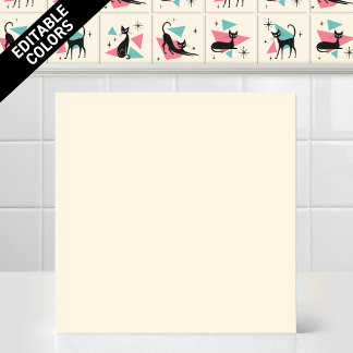 1950s Atomic Retro Cat Editable Cream Accent Color Ceramic Tile
