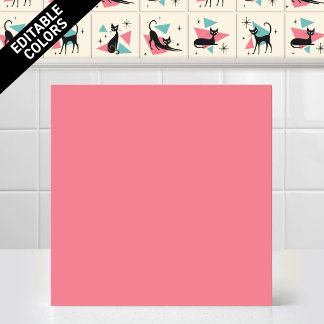 1950s Atomic Retro Cat Editable Pink Accent Color Ceramic Tile