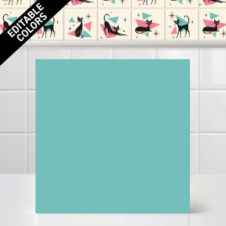 1950s Atomic Retro Cat Editable Teal Accent Color Ceramic Tile