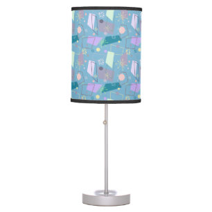 1950s Atomic Retro Pattern in Blue Table Lamp