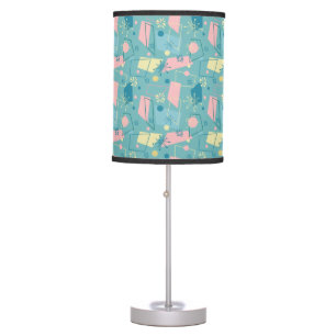 1950s Atomic Retro Pattern in Teal Table Lamp