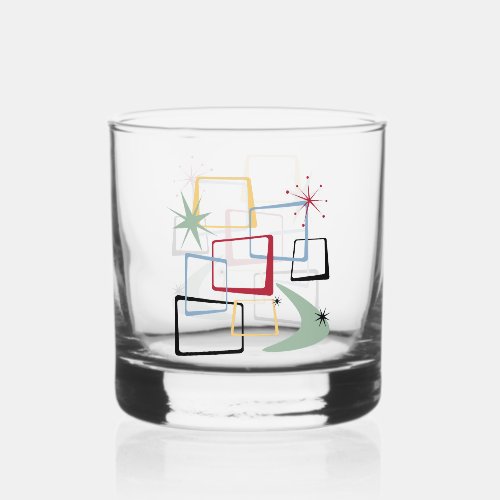 1950s Atomic Squares Stars Boomerang Mid Century Whiskey Glass 1950s Atomic Squares Stars Boomerang Mid Century Whiskey Glass