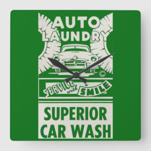 1950s Auto Laundry Car Wash ad Square Wall Clock