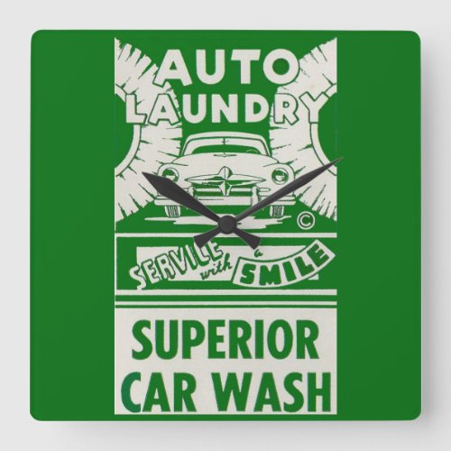 1950s Auto Laundry Car Wash ad Square Wall Clock